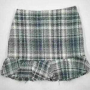 Mi Ami‎ Large Mini Skirt Women's Plaid Knit Raw Edge Preppy Lined
